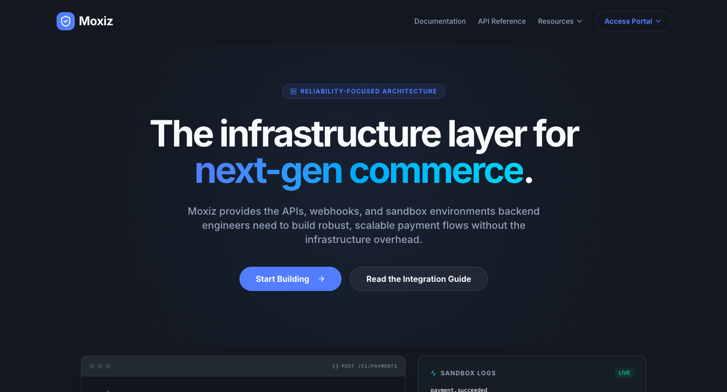 Moxiz Gateway homepage preview